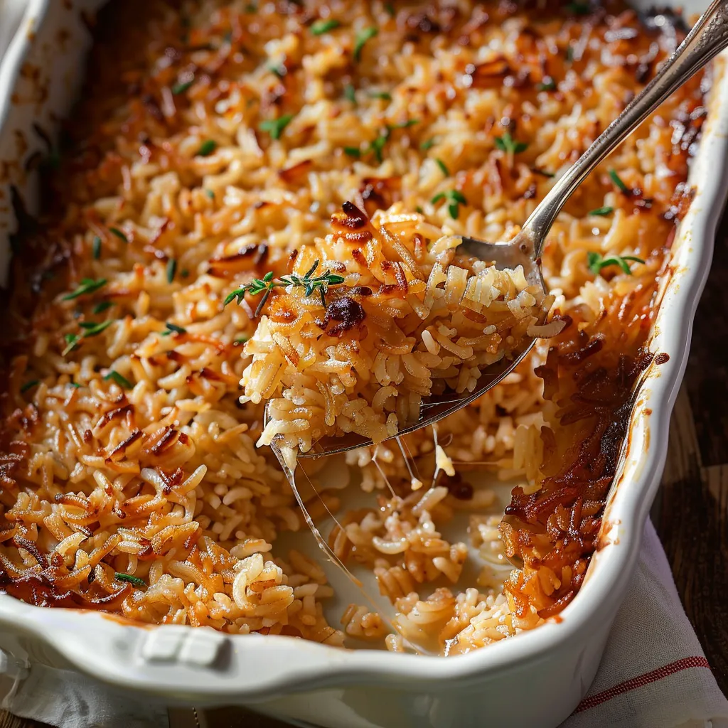Riz fondant au beurre et oignons au four
