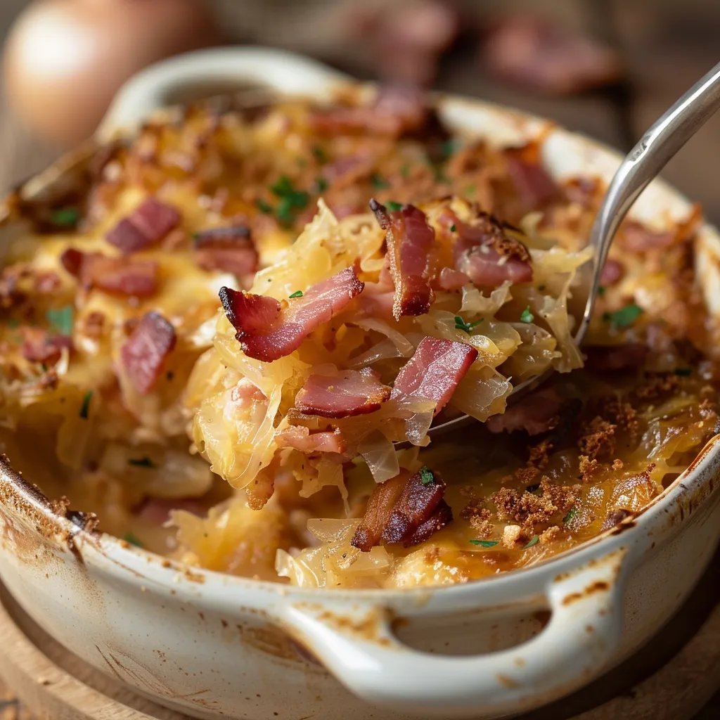 Gratin fondant à la choucroute et au lard