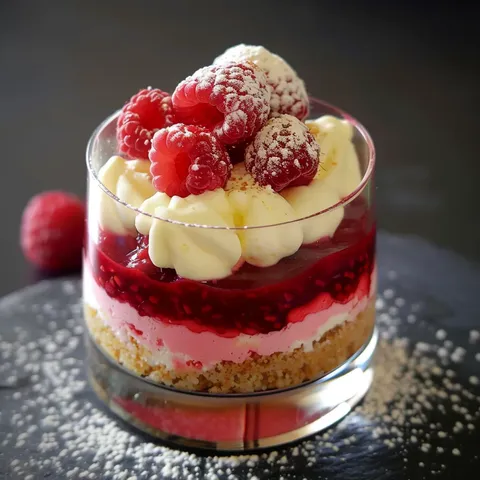 Dessert aux framboises et biscuits roses