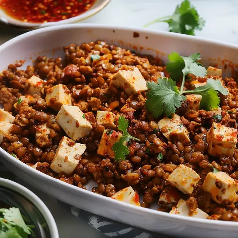 Tofu et lentilles savoureux