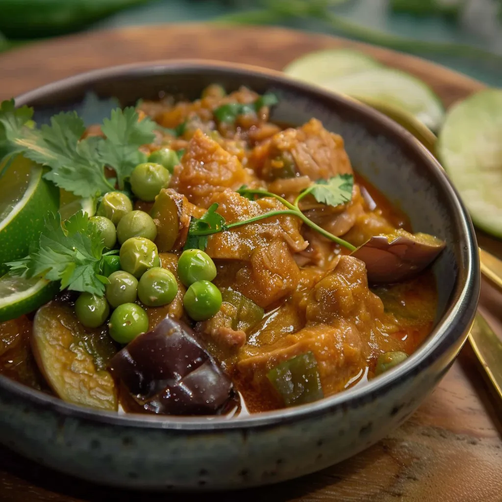 Plat cambodgien au prahok, lait de coco et porc fondant