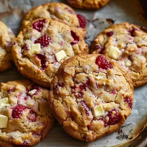 Biscuits tendres avec framboises et chocolat