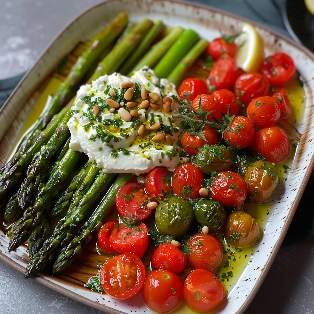 Asperges joliment rôties avec tomates
