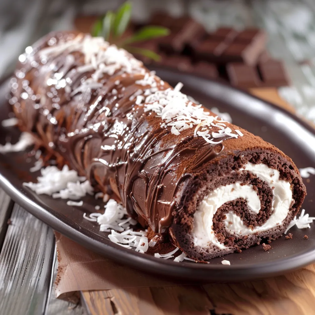 Bûche roulée chocolat et noix de coco