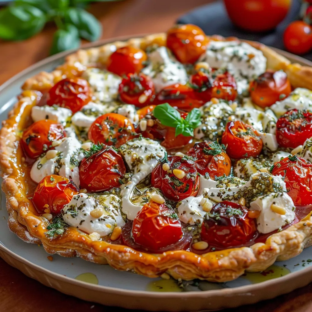 Tarte renversée tomates confites burrata