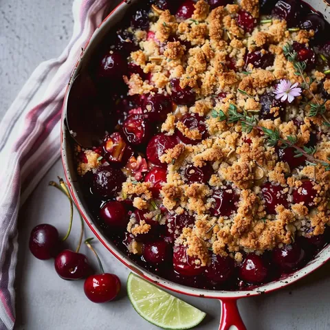 Cerises et crumble croustillant