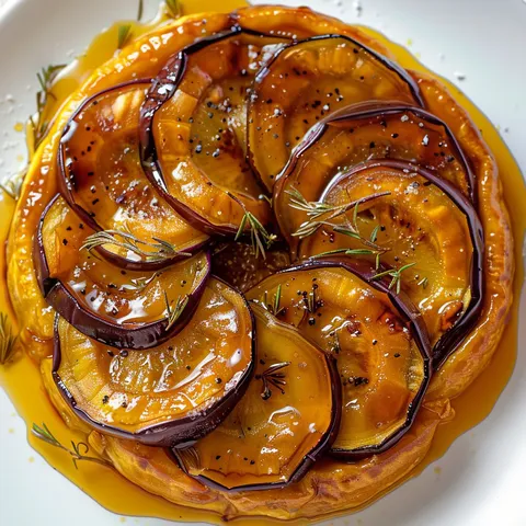 Aubergines caramélisées en tatin