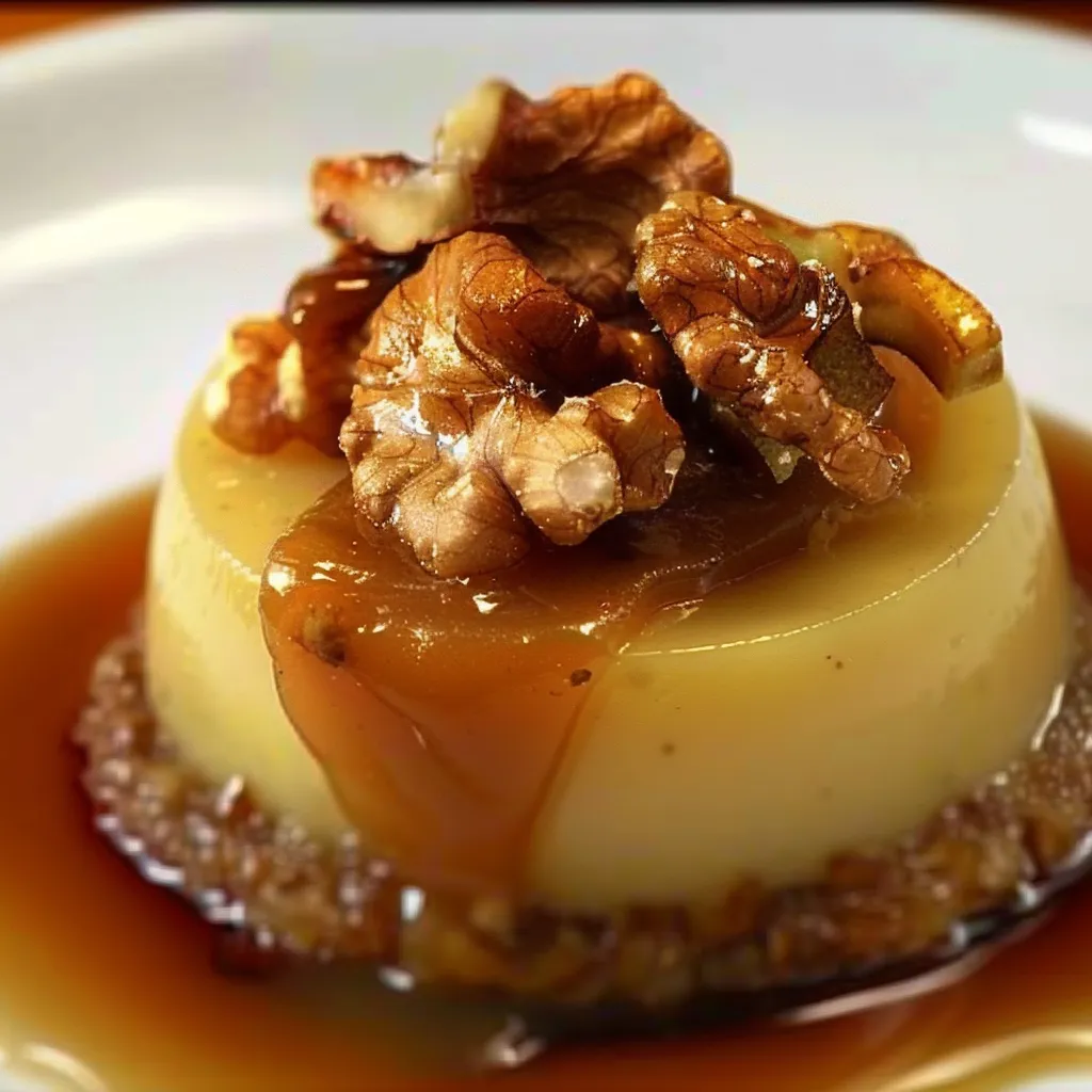 Un dessert avec poires et caramel