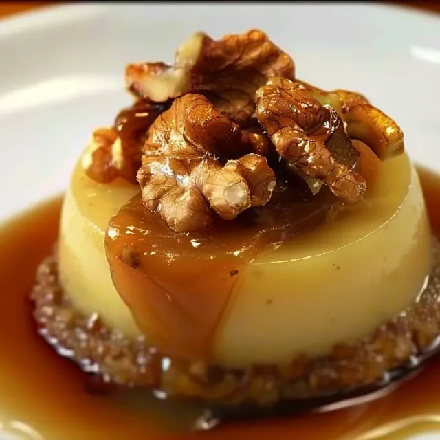 Un dessert avec poires et caramel