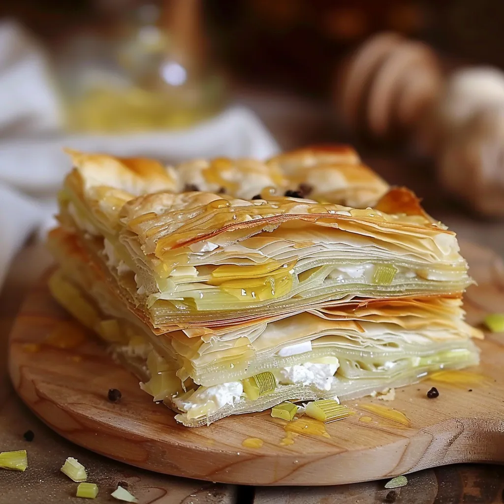 Brick ultra croustillante à base de poireaux, chèvre et miel