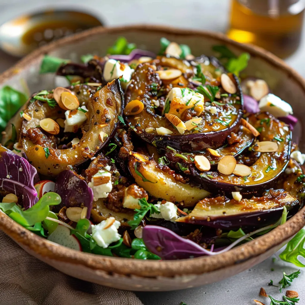 Une assiette gourmande d'aubergines caramélisées