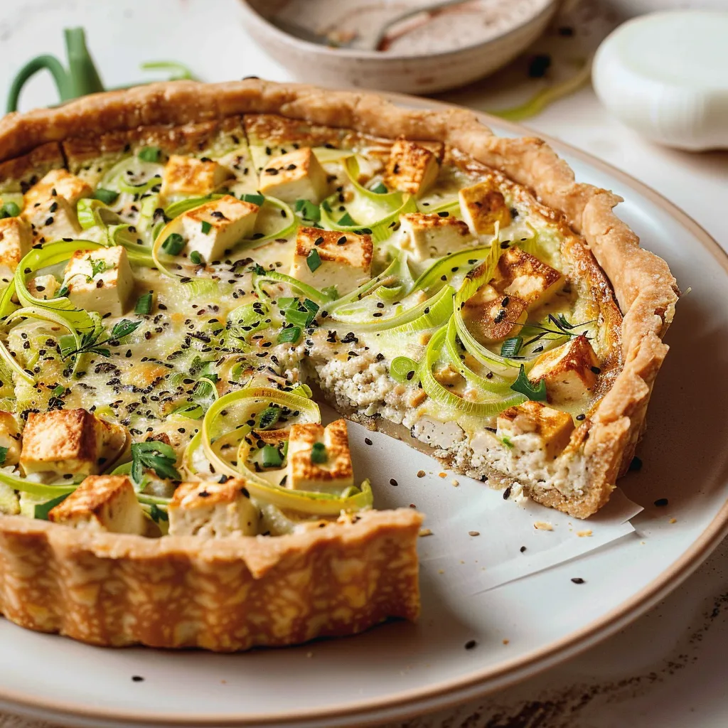 Tarte gourmande au tofu fumé et poireau