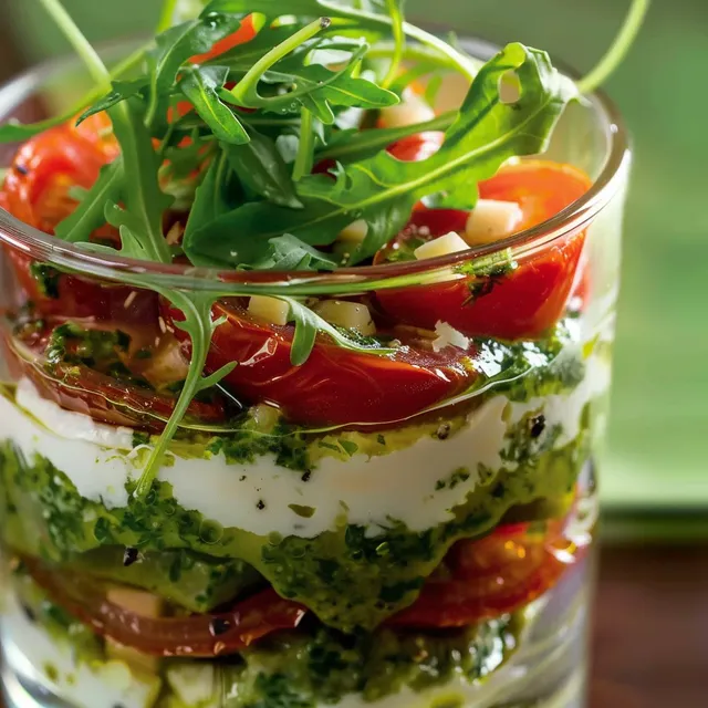 Tomates, parmesan, pistou verrine