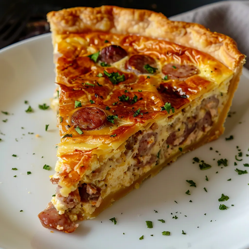 Délicieuse quiche aux saucisses et pâte feuilletée