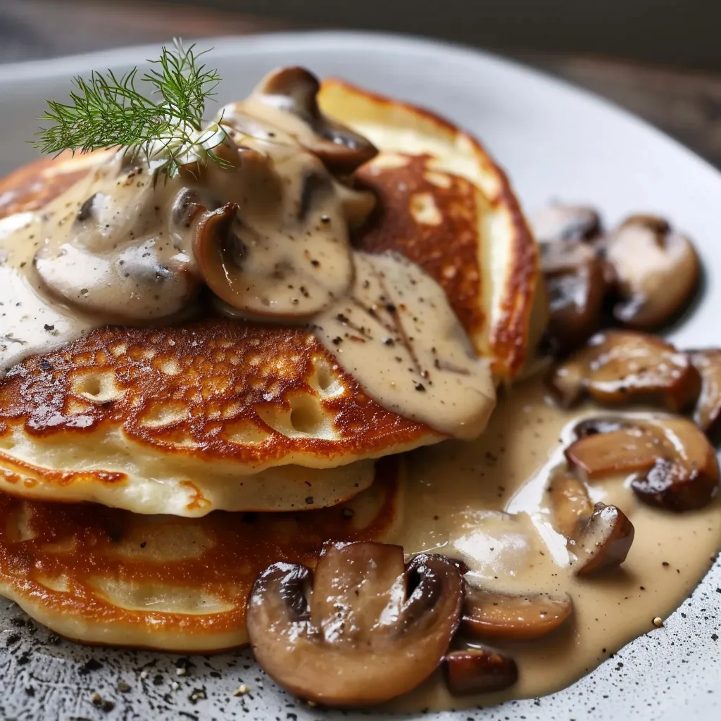 Pancakes gourmands à la crème de champignons