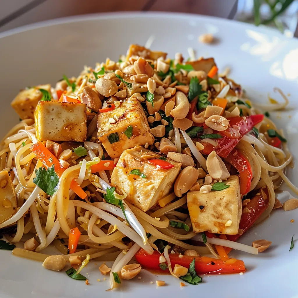 Plat de nouilles thaï au tofu croquant
