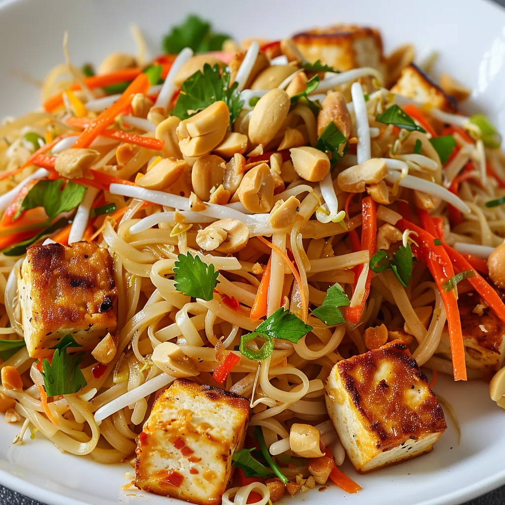 Nouilles thaï croquantes au tofu et cacahuètes