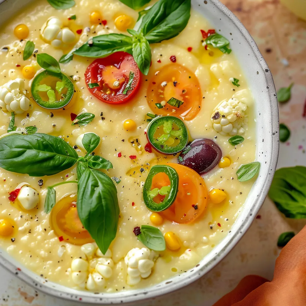 Soupe froide d’été au maïs doux et légumes tout frais