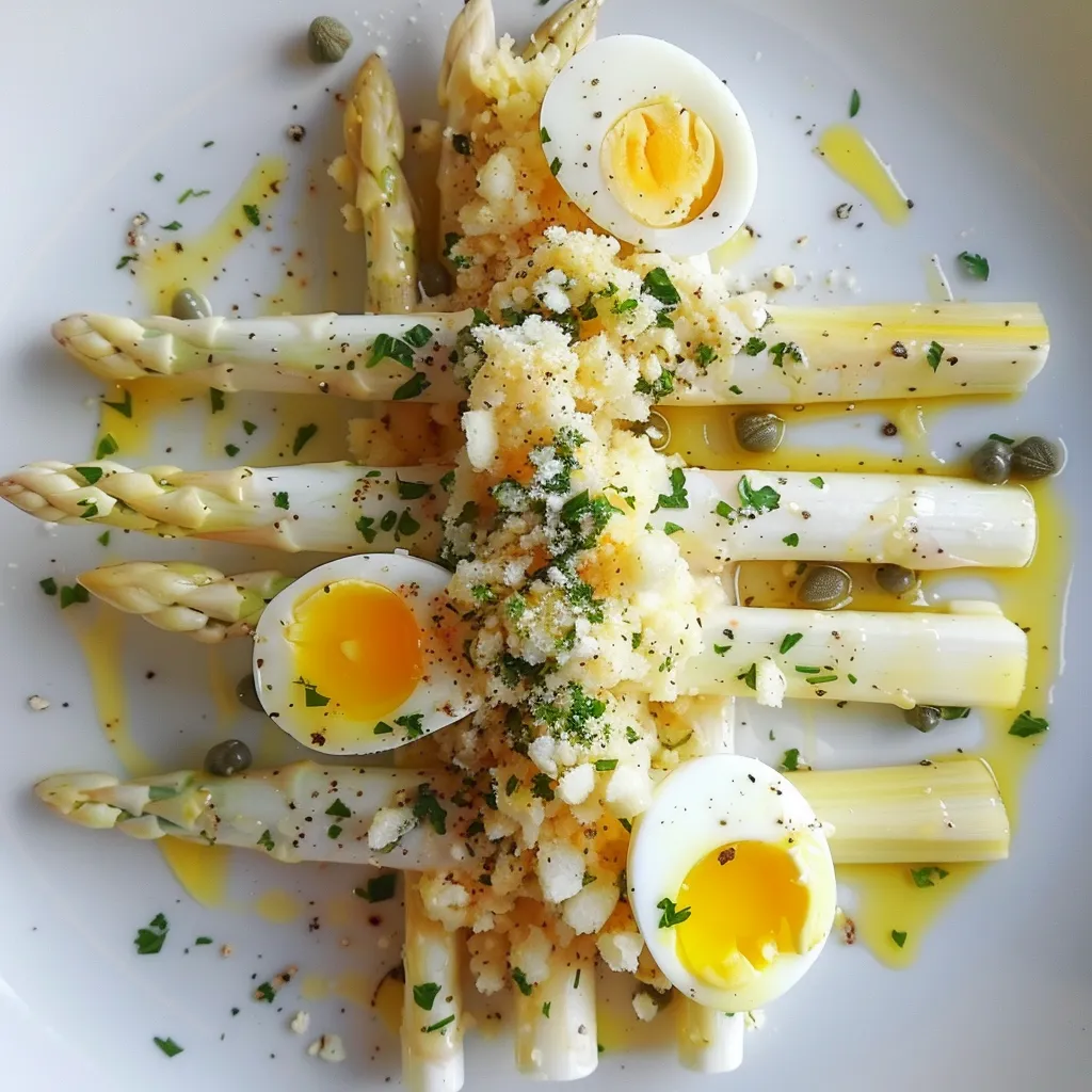 Asperges blanches et œufs façon mimosa par Hélène Darroze