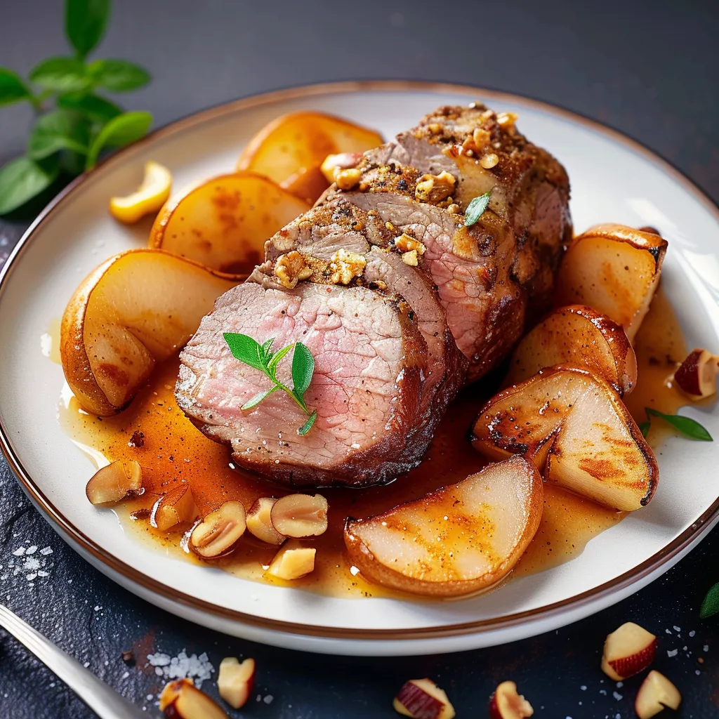 Filet mignon garni poires épices