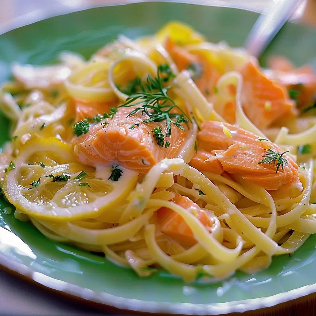 Linguines avec saumon, citron et herbes fraîches
