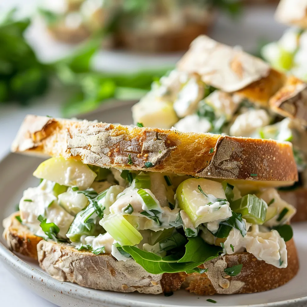 Un sandwich poulet-poire avec herbes fraîches à déguster