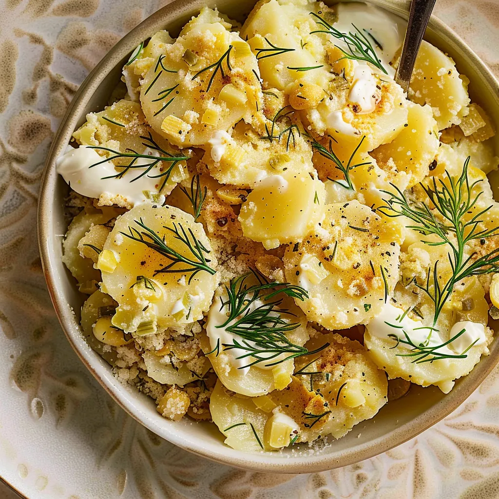 Salade de pommes de terre nappée d’une sauce crémeuse à l’aneth