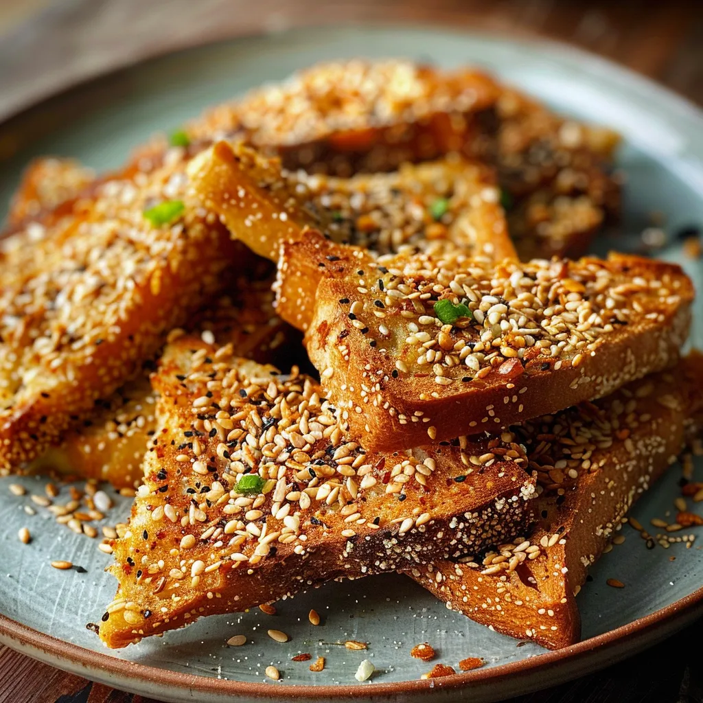 Tartines croustillantes au sésame et crevettes