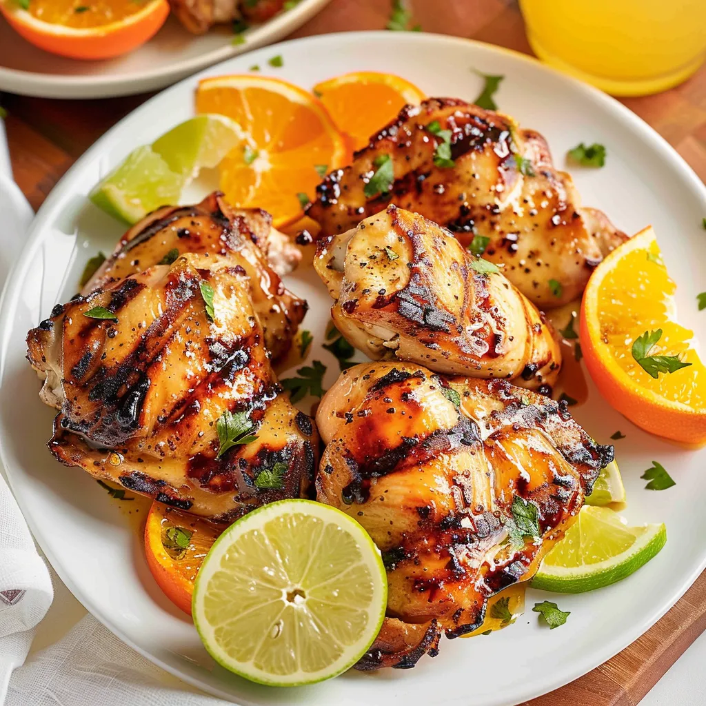 Poulet aux agrumes bien doré sur le barbecue