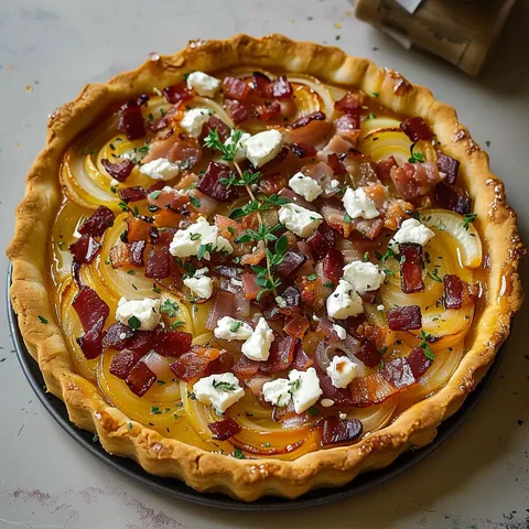 Lardons chèvre miel et oignons