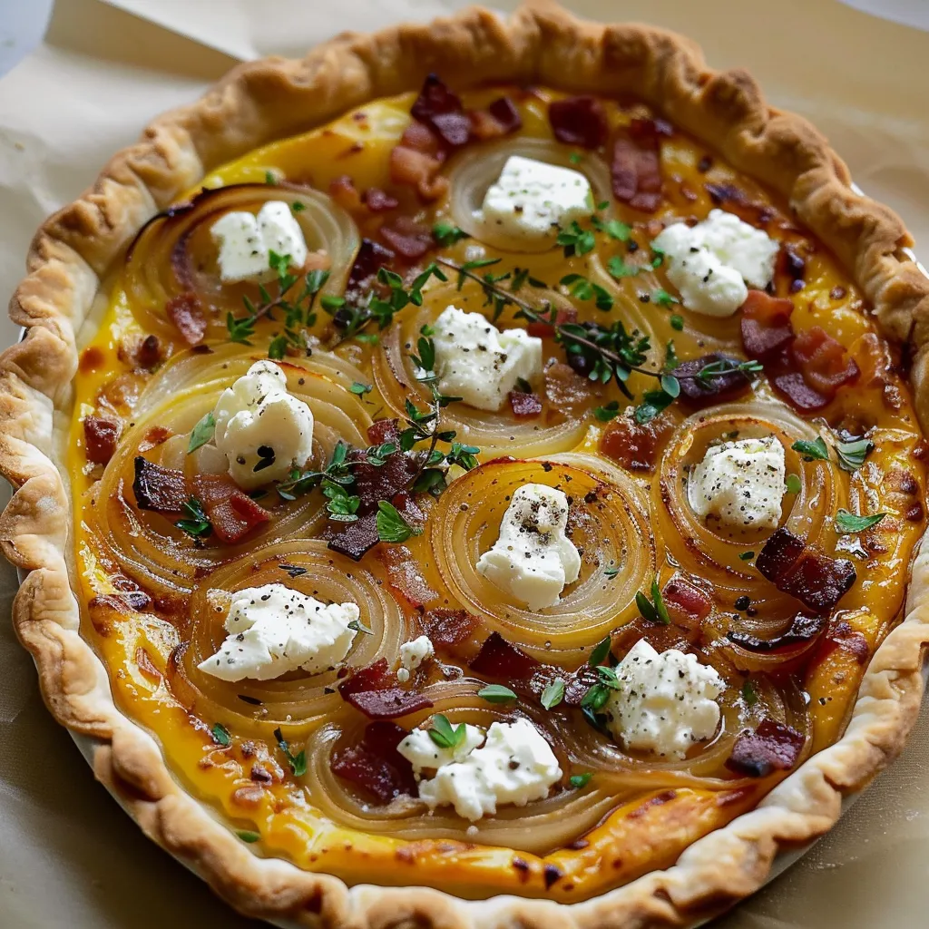 Tarte croustillante chèvre oignons et miel