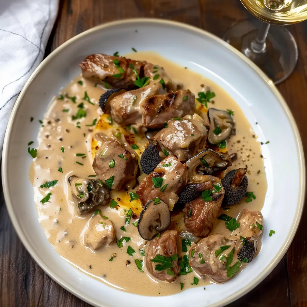 Veau aux morilles nappé de sauce crémeuse