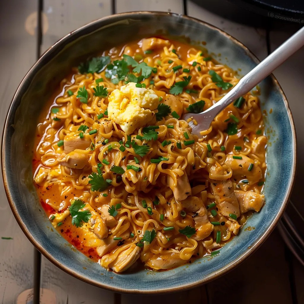 Nouilles gourmandes au poulet épicé