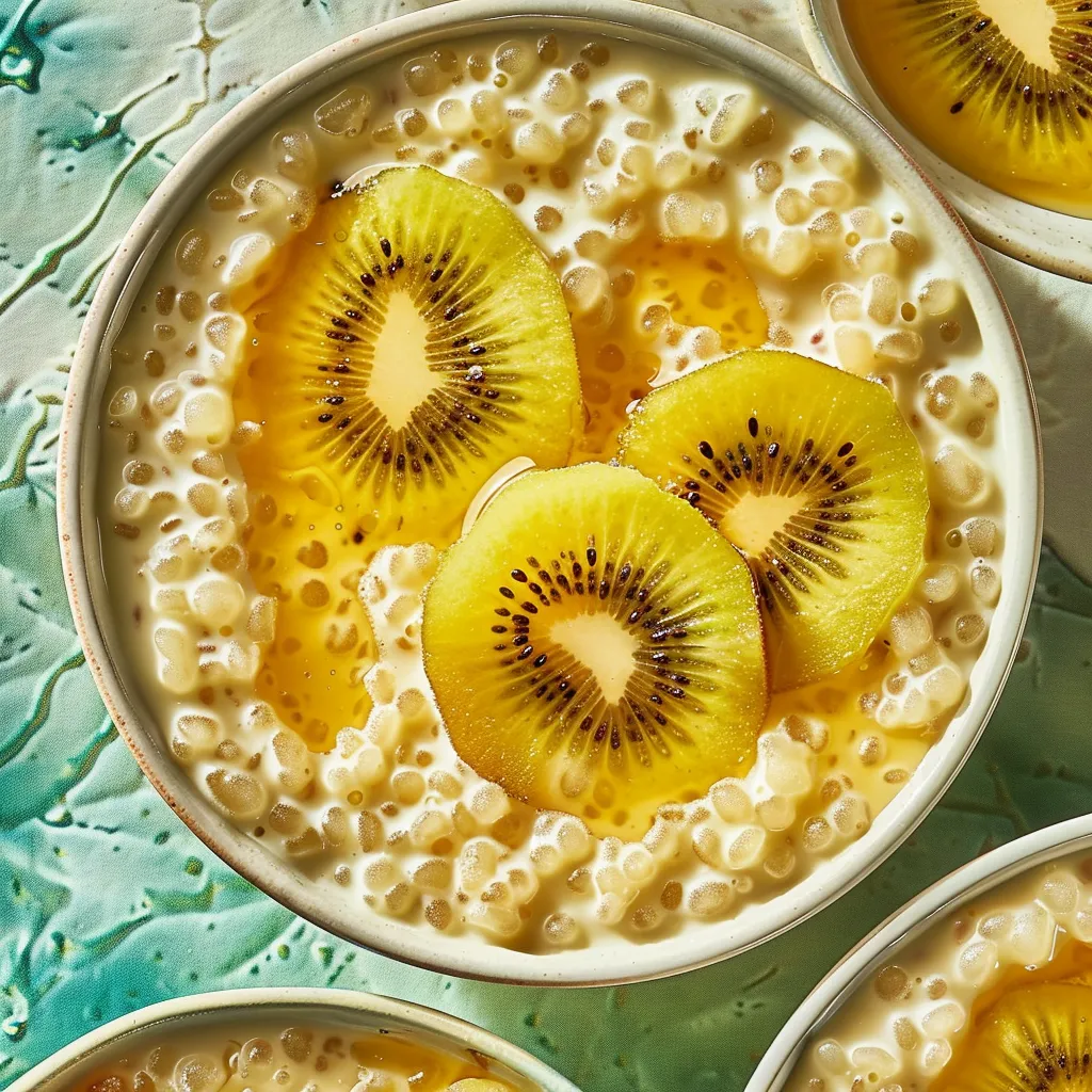 Délicieux tapioca au jasmin et kiwis jaunes