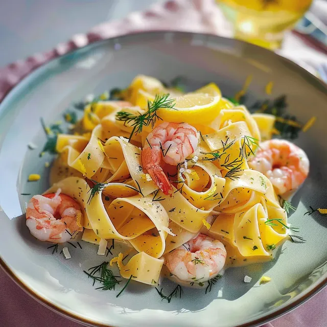 Pappardelles citron et crevettes savoureuses