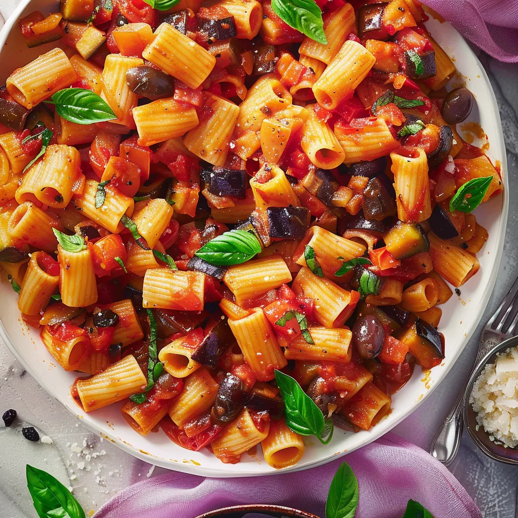 Rigatonis caponata délicieux