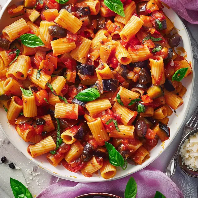 Rigatonis caponata délicieux