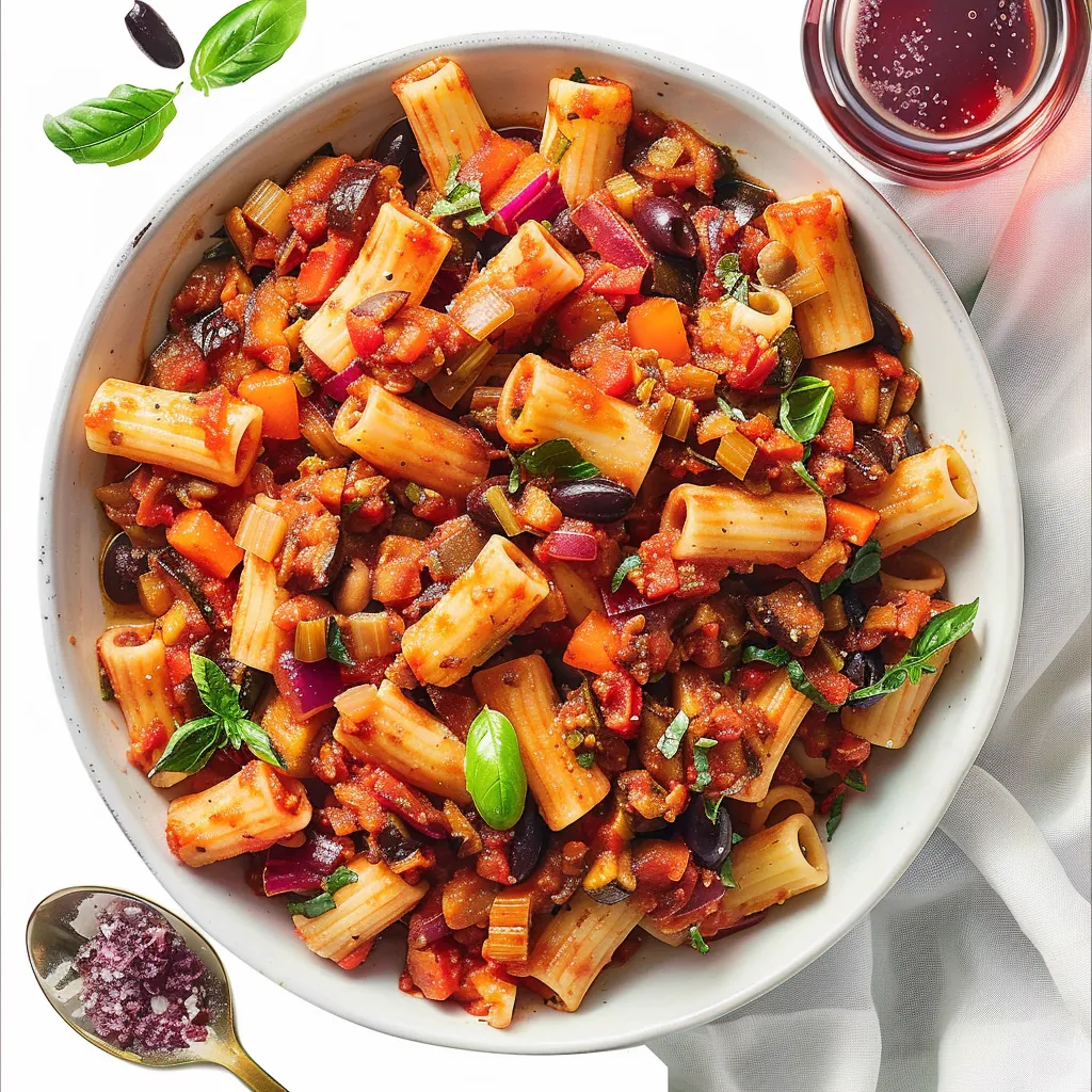 Rigatonis savoureux à la caponata méditerranéenne