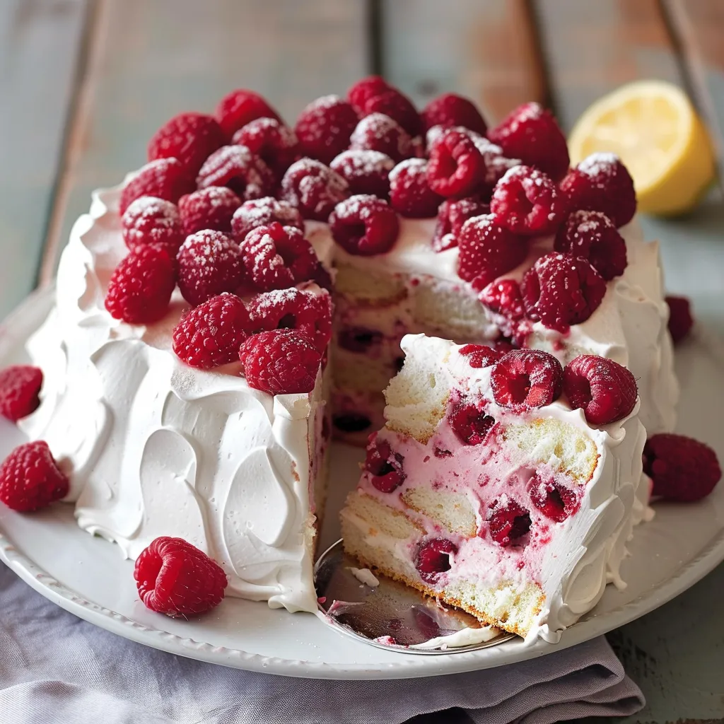 Gâteau moelleux framboises crème fouettée