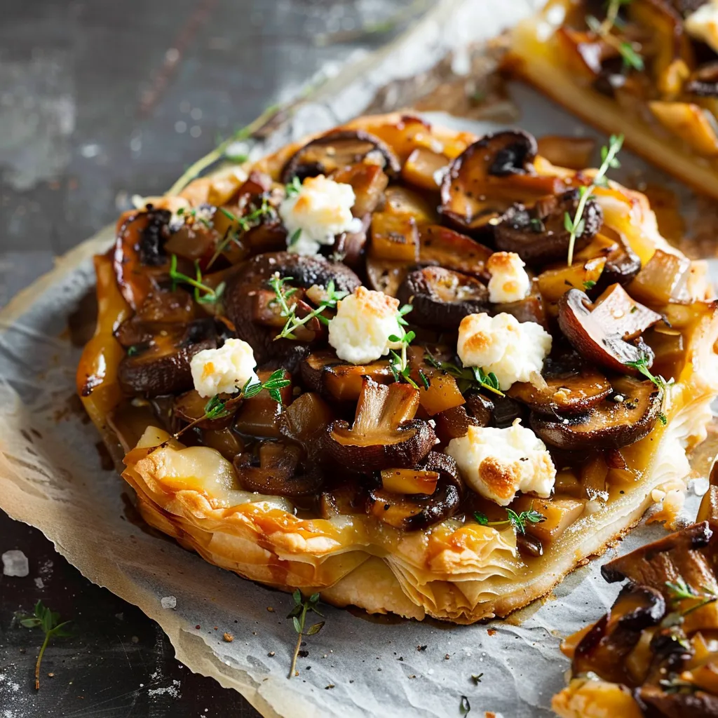 Tarte tatin aux champignons et chèvre