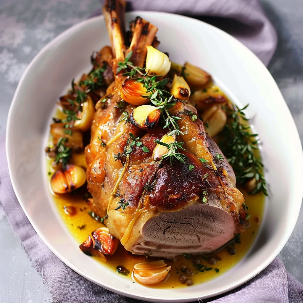 Tendre agneau rôti à l'ail