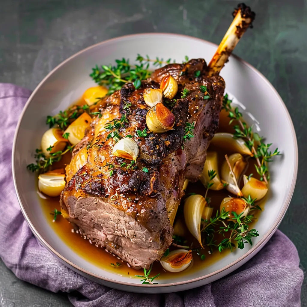 Gigot d’agneau tendre à l’ail doré