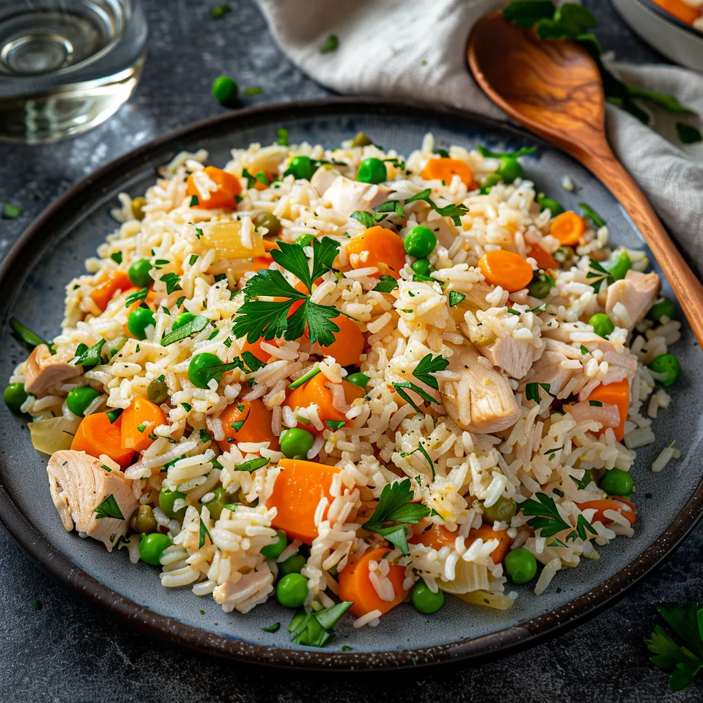 Délicieux riz pilaf au poulet et légumes