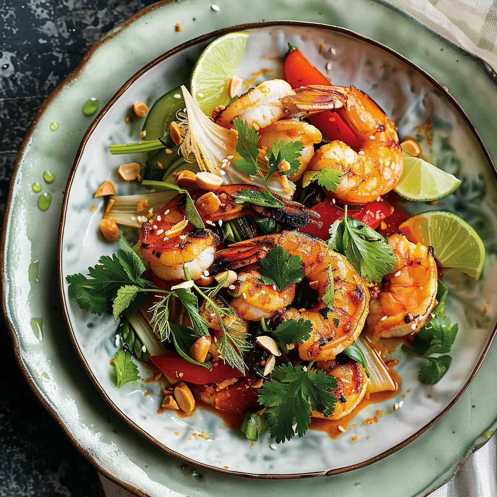 Fenouil au curry rouge et crevettes au barbecue