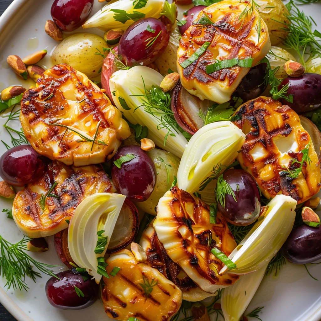 Halloumi tiède et fenouil aux raisins