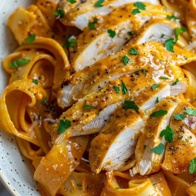 Poulet avec pâtes et sauce moutarde