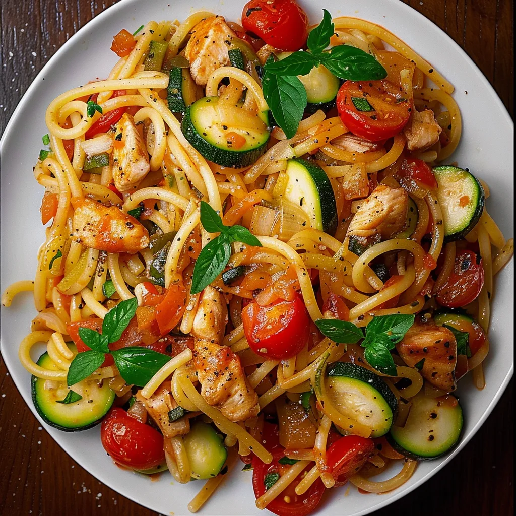 Pâtes au poulet et courgettes savoureuses