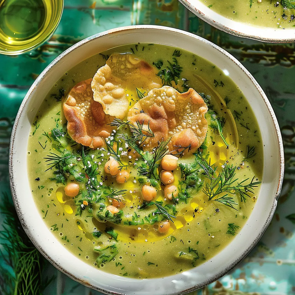 Soupe froide pois chiches roquette