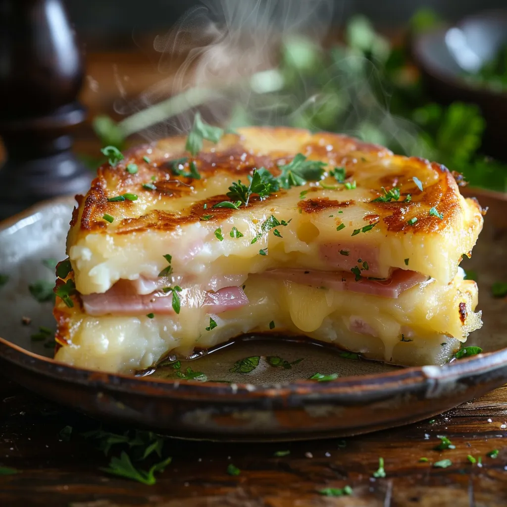 Gratin de pommes de terre farci jambon fromage