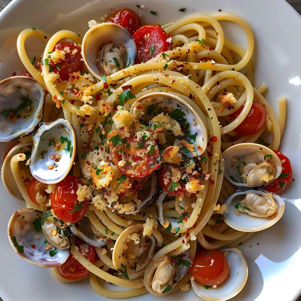 Bucatini aux tomates et coques, plat ultra savoureux